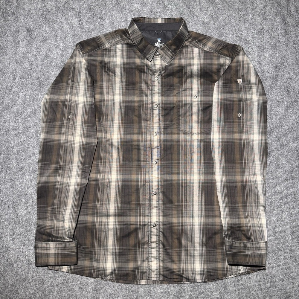 Kuhl Response Lite Long Sleeve Shirt Men XL Plaid Snap Front Gorpcore Brown